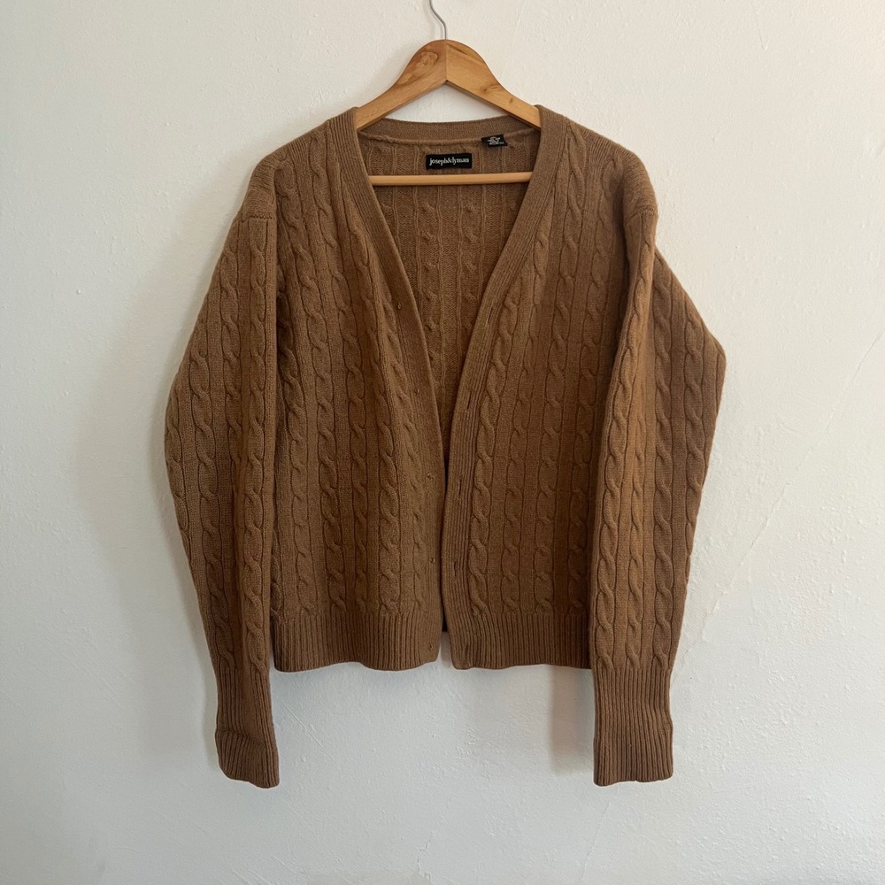 Joseph & Lyman Men's Tan Cable Knit 100% Camel Hair Button Up Cardigan M
